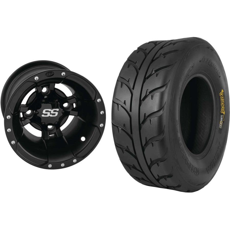 Set of 2 Mounted Wheel and Tire Kit Wheel: 10x8 3+5 4/110 Tire: 22x10-10 4 Ply