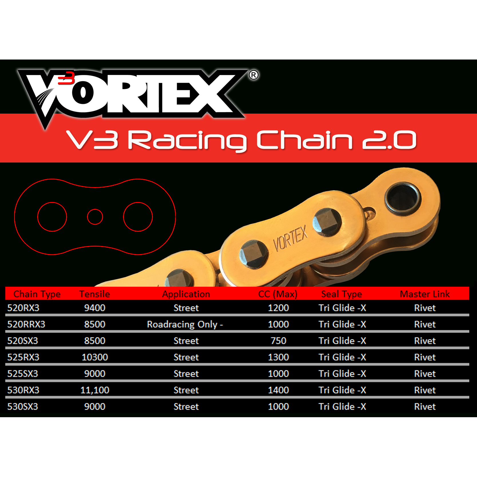 Vortex Gold WSS G525RX3-118 Chain and Sprocket Kit 17-44 Tooth - CKG7300