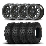 Juego de cuatro ruedas Bullite Rider de 14" grises y neumáticos Kenda K587 Bearclaw HTR [27x9.5R-14]