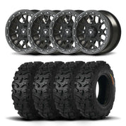 Set of Four Bullite Rider Wheels 14" Gray And Kenda K587 Bearclaw HTR Tires [28x9R-14]