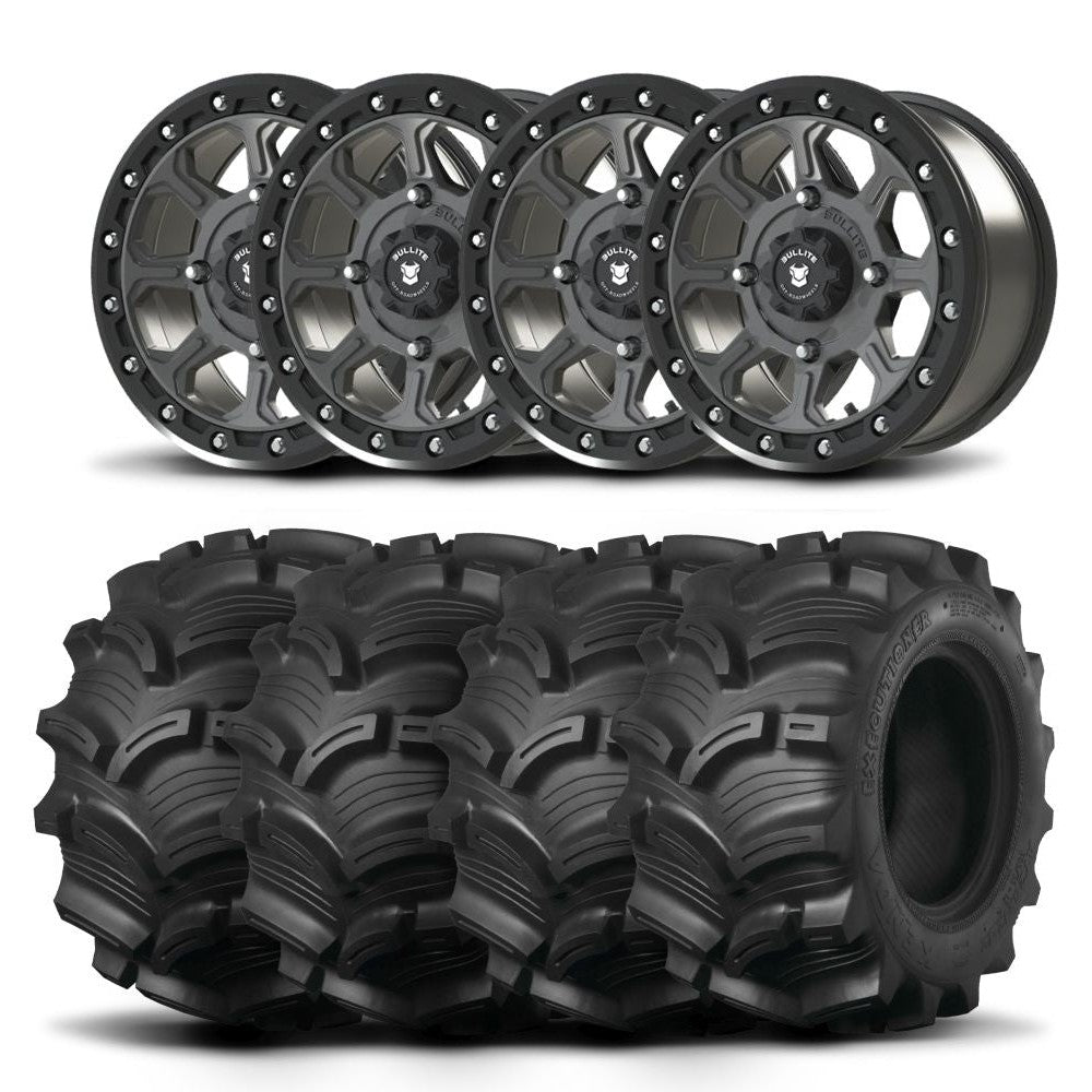 Set of Four Bullite Ruler Wheels 14" Gray And Kenda K538 Executioner Tires [28x11-14]