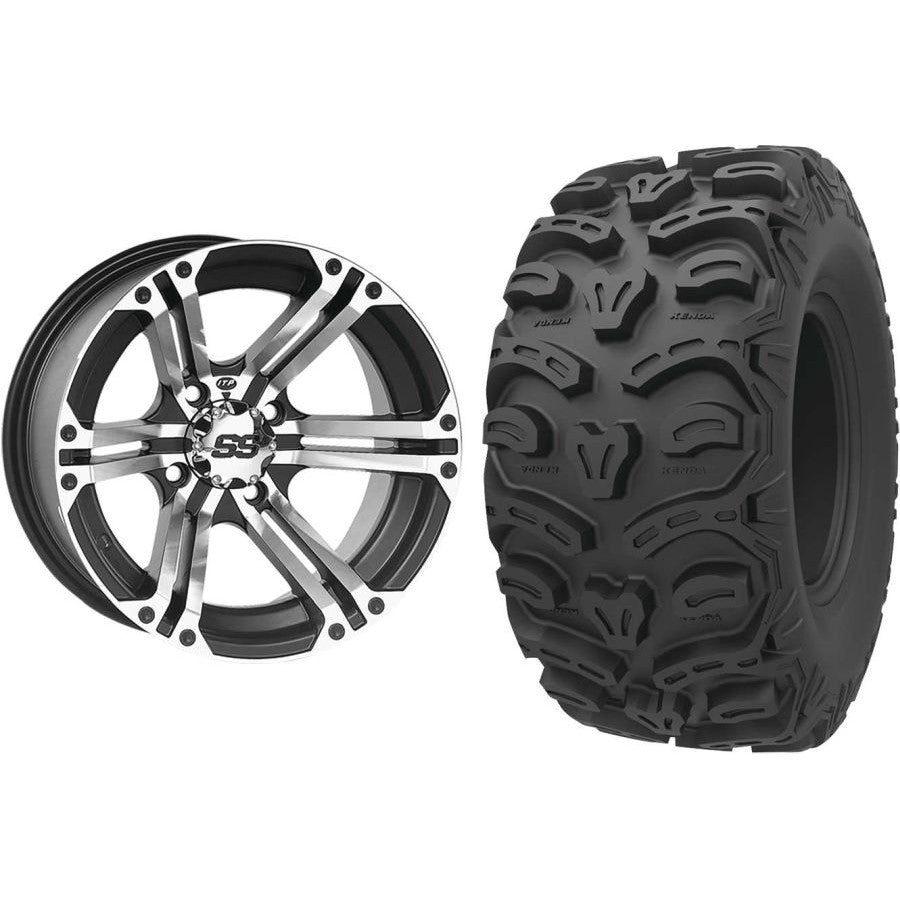 Set of 2 Mounted Wheel and Tire Kit Wheel: 12x7 4+3 4/156 Tire: 27x11-12 8 Ply