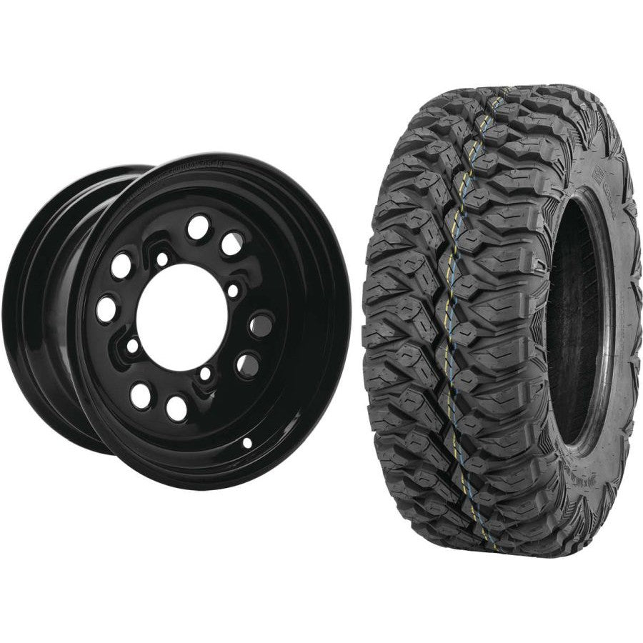Set of 2 Mounted Wheel and Tire Kit Wheel: 14x7 4+3 4/156 Tire: 28x10-14 8 Ply