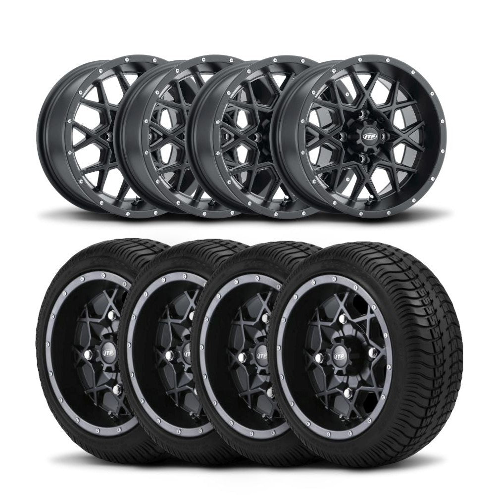 ITP Storm Series 12" Machined Black Wheels And Ultra GT Bias Tires [215/40-12]