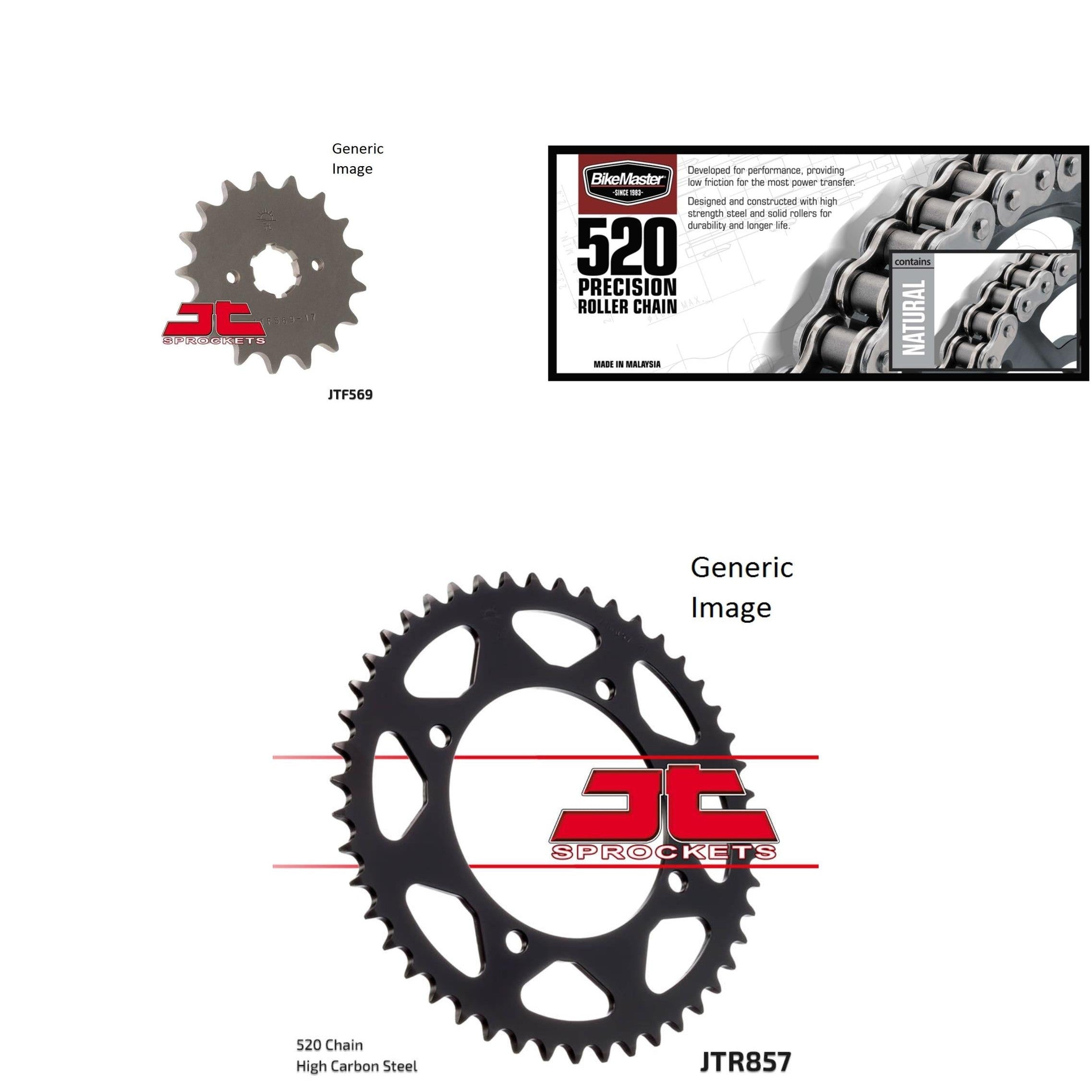 520 Chain Natural, Front & Rear Sprocket Kit for YAMAHA XV250 Virago 1995-2007