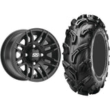 Set of 2 Mounted Wheel and Tire Kit Wheel: 12x7 5+2 4/110 Tire: 27x9-12 6 Ply