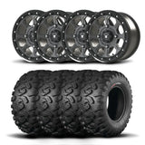 Juego de cuatro ruedas Bullite Ruler de 15" grises y neumáticos Kenda K3201 Mastodon HT [35x10R-15]