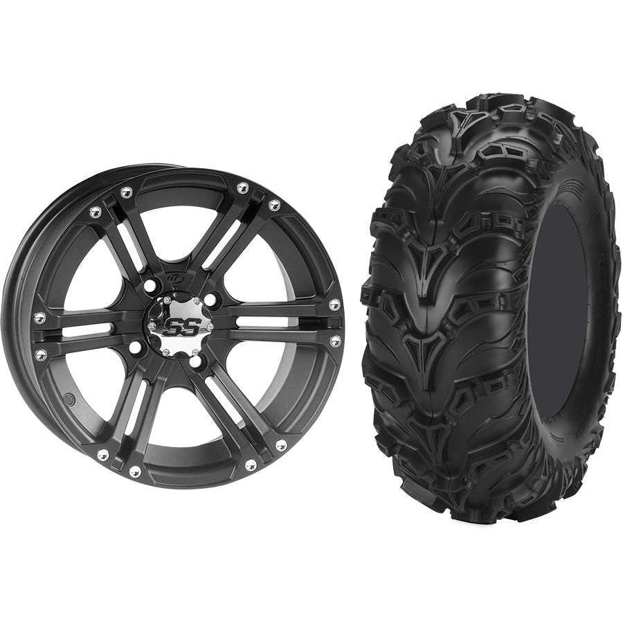 Set of 2 Mounted Wheel and Tire Kit Wheel: 12x7 5+2 4/110 Tire: 27x11-12 6 Ply
