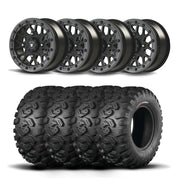 Set of Four Bullite Rider Wheels 14" Gray And Kenda K3201 Mastodon HT Tires [26x11R-14]