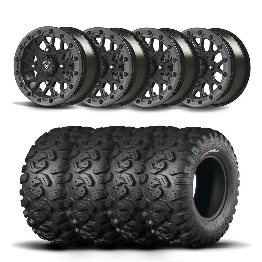 Set of Four Bullite Rider Wheels 14" Gray And Kenda K3201 Mastodon HT Tires [26x9R-14]