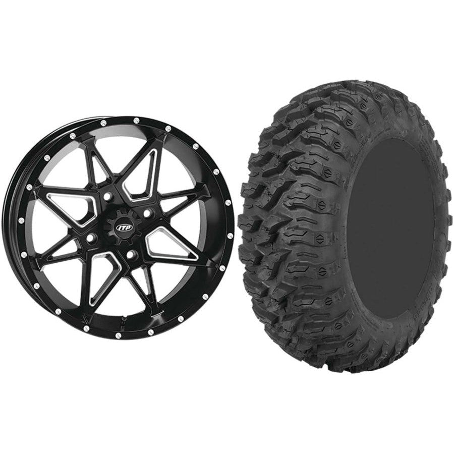 Set of 2 Mounted Wheel and Tire Kit Wheel: 14x7 4+3 4/156 Tire: 27x9-14 8 Ply