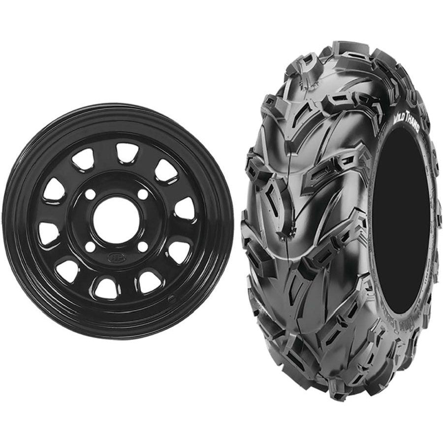 Set of 2 Mounted Wheel and Tire Kit Wheel: 12x7 4+3 4/137 Tire: 25x8-12 6 Ply