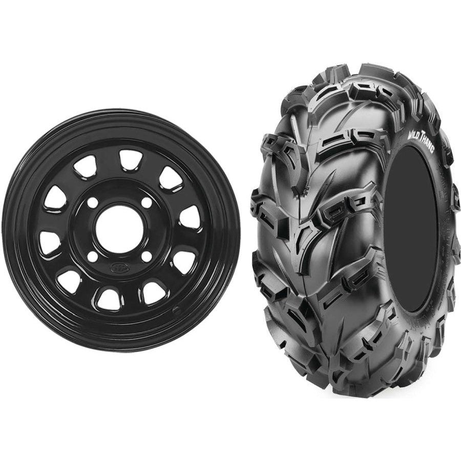 Set of 2 Mounted Wheel and Tire Kit Wheel: 12x7 2+5 4/137 Tire: 25x10-12 6 Ply