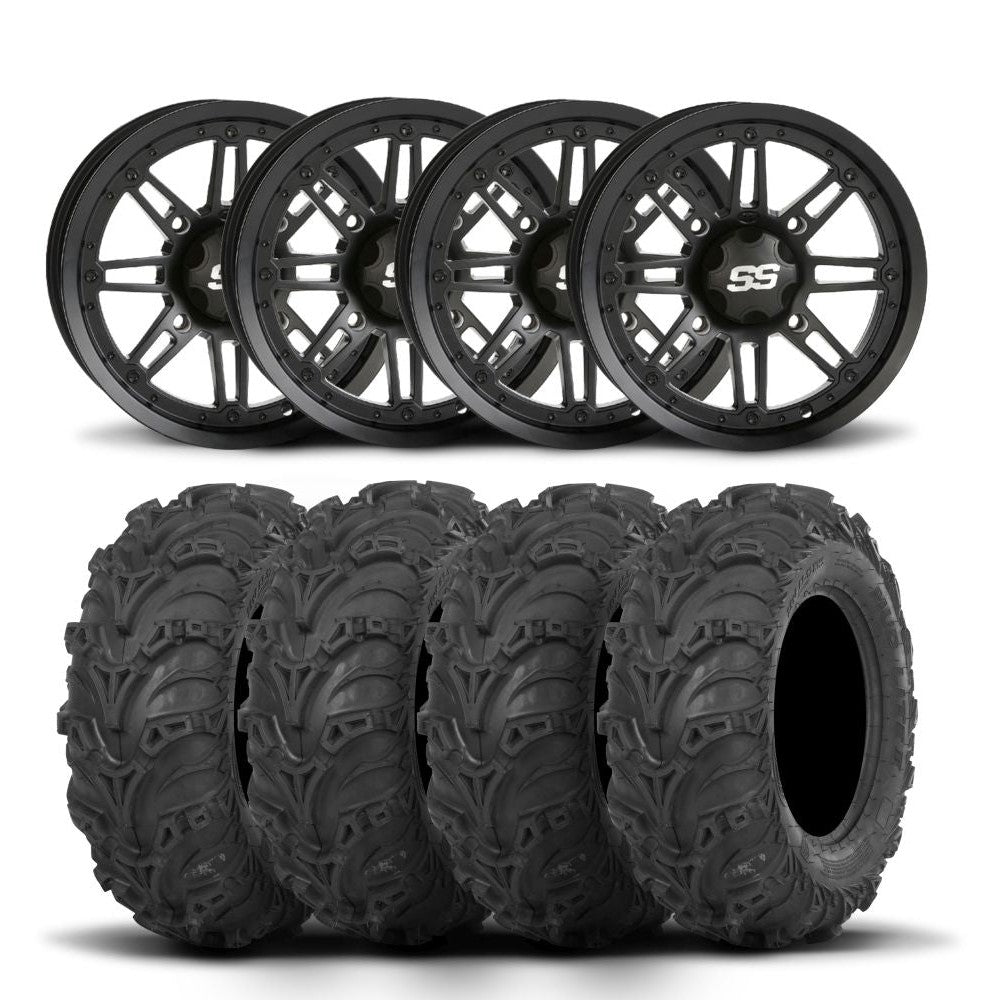 ITP SS216 12" Matte Black Wheels And Mud Lite II Tires [25x10-12]