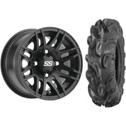 Set of 2 Mounted Wheel and Tire Kit Wheel: 14x7 5+2 4/110 Tire: 27x9-14 6 Ply