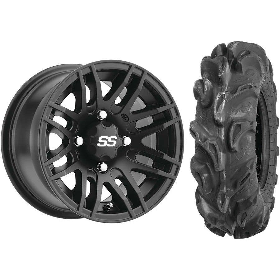 Set of 2 Mounted Wheel and Tire Kit Wheel: 14x7 5+2 4/110 Tire: 27x9-14 6 Ply