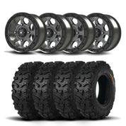 Set of Four Bullite Ruler Wheels 14" Gray And Kenda K587 Bearclaw HTR Tires [27x9.5R-14]