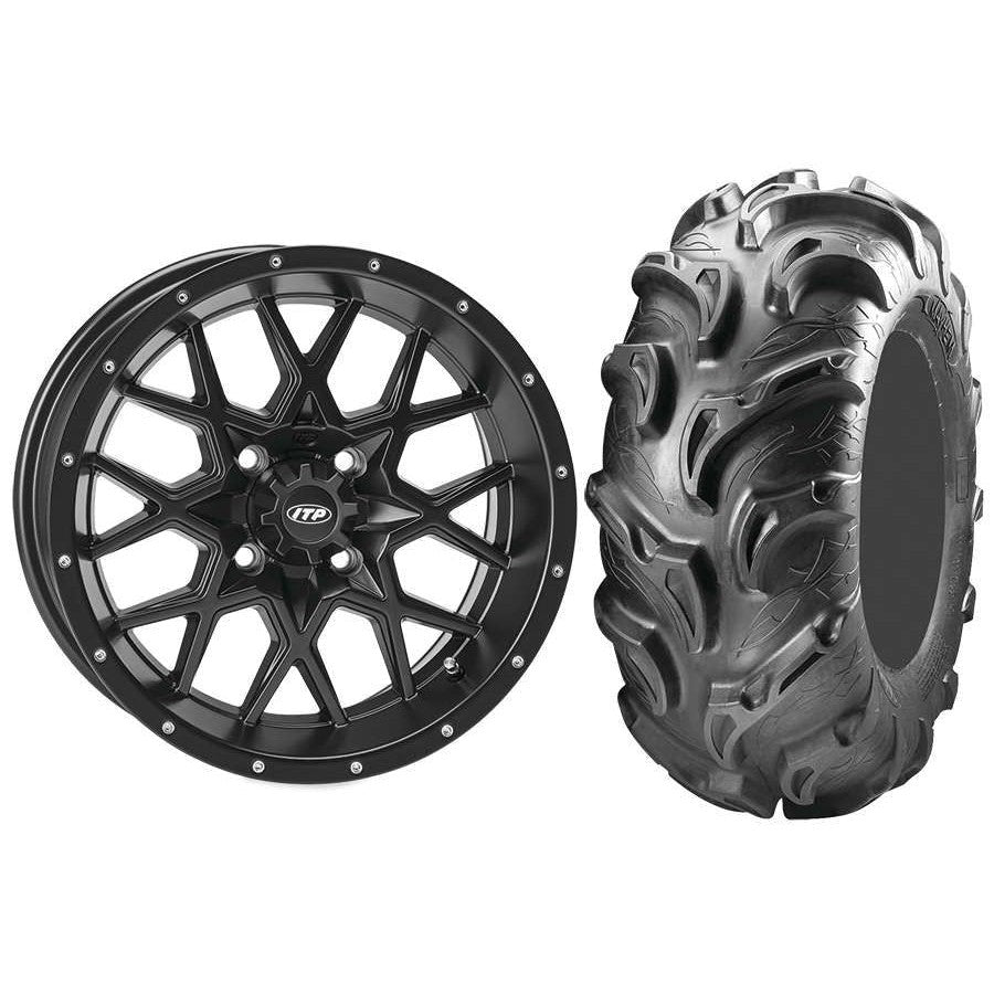 Set of 2 Mounted Wheel and Tire Kit Wheel: 12x7 5+2 4/110 Tire: 26x11-12 6 Ply