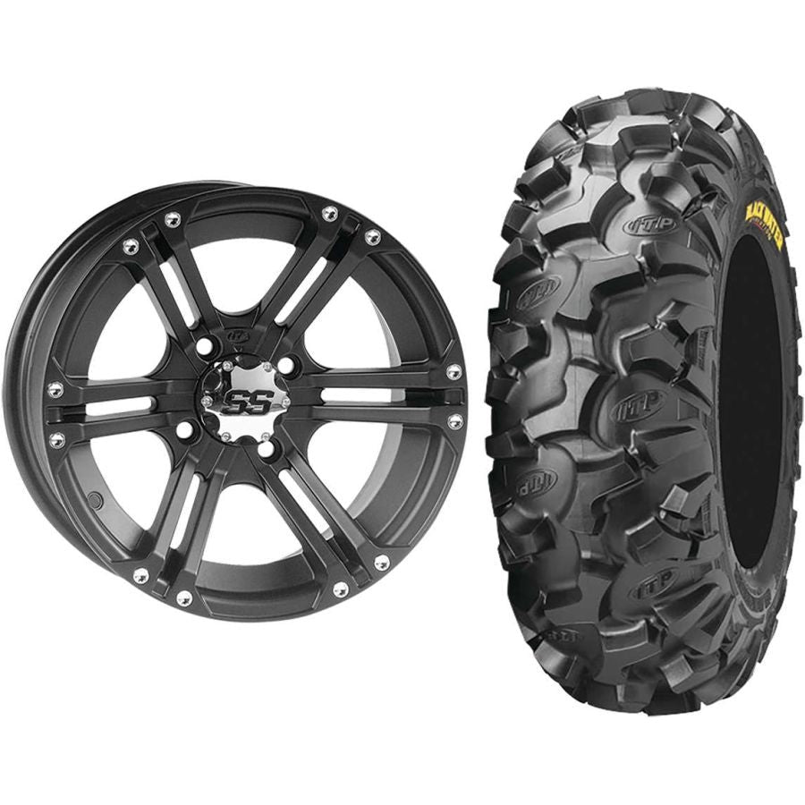 Set of 2 Mounted Wheel and Tire Kit Wheel: 12x7 5+2 4/110 Tire: 26x11-12 8 Ply