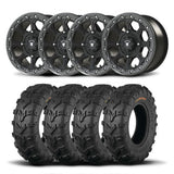 Juego de cuatro ruedas Bullite Ruler de 14" grises y neumáticos Kenda K592 Bearclaw EVO [26x11-14]