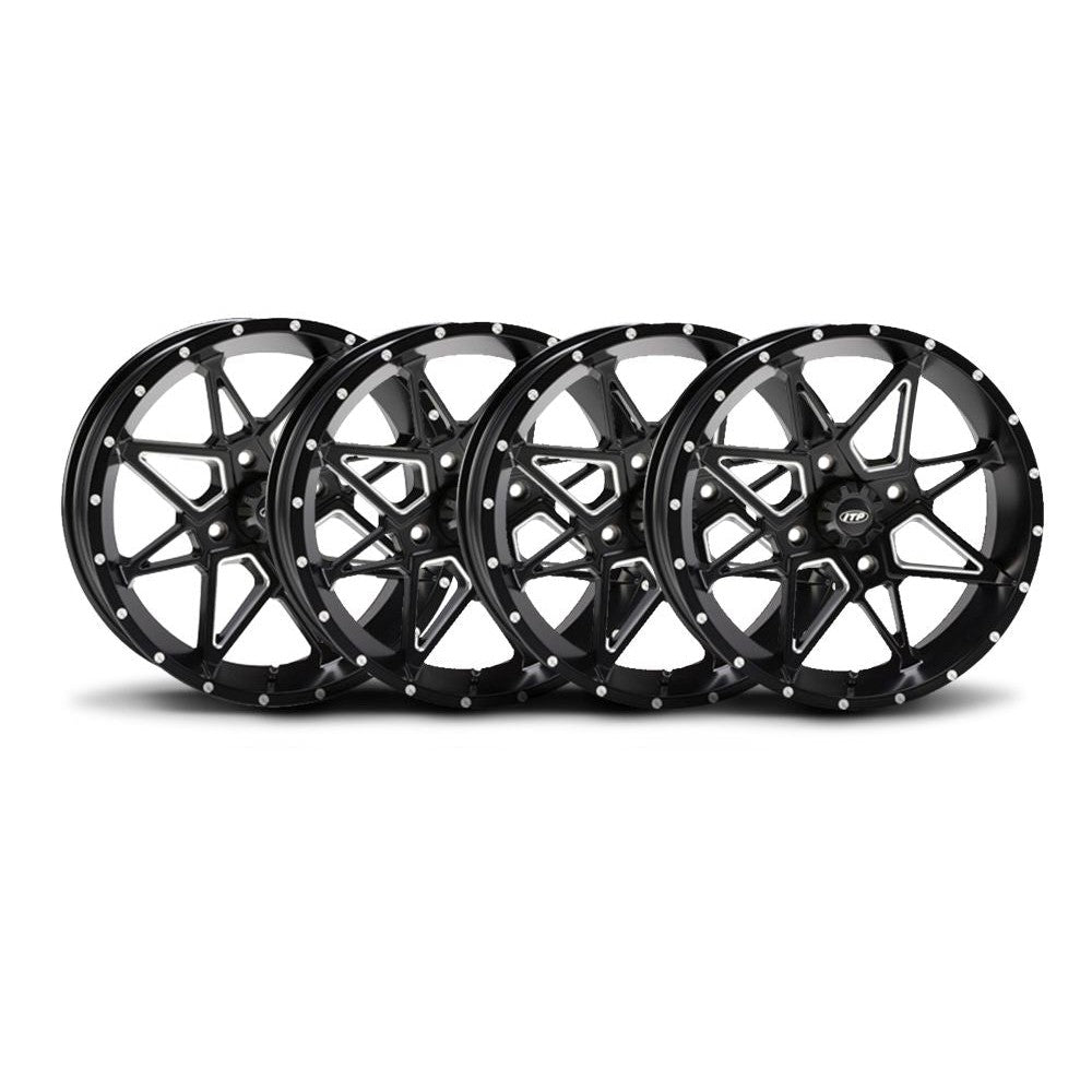 ITP Set of 4 Tornado Wheel Machined Black 17x7 4/156 4+3