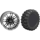 Set of 2 Mounted Wheel and Tire Kit Wheel: 14x7 4+3 4/156 Tire: 27x9-14 8 Ply