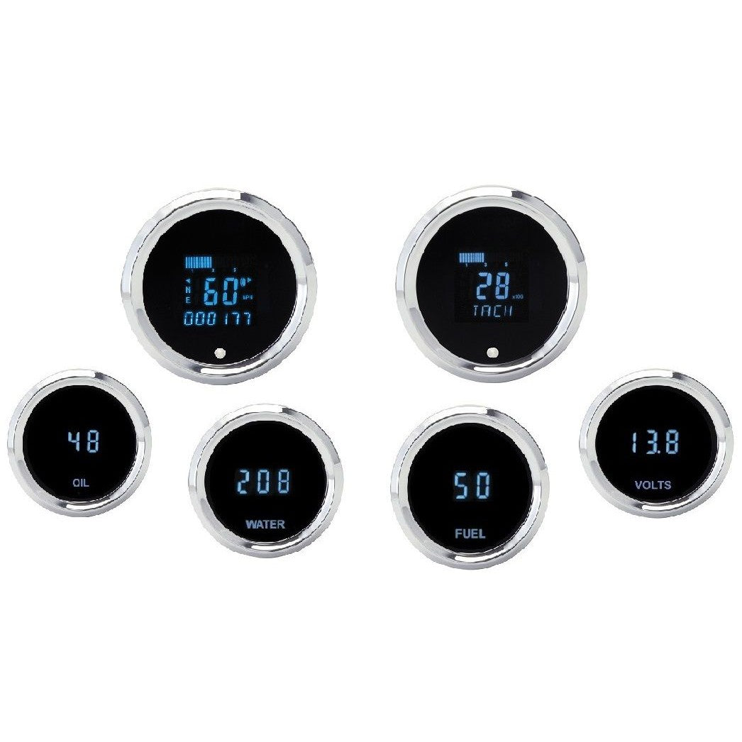 Dakota Digital Solarix Series Universal Round 6 Gauge Kit Blue Display
