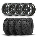 Juego de cuatro ruedas Bullite Rider de 14" grises y neumáticos Kenda K587 Bearclaw HTR [26x11R-14]