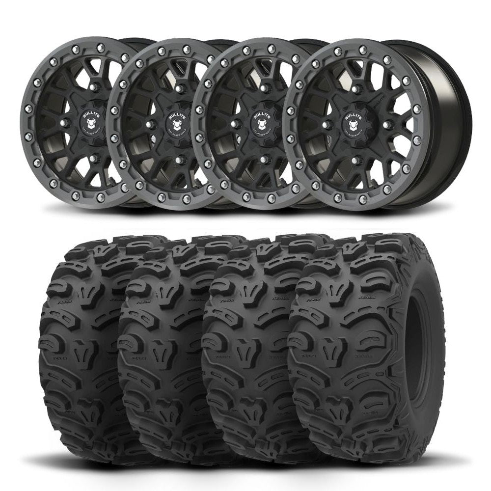 Set of Four Bullite Rider Wheels 14" Gray And Kenda K587 Bearclaw HTR Tires [28x11R-14]