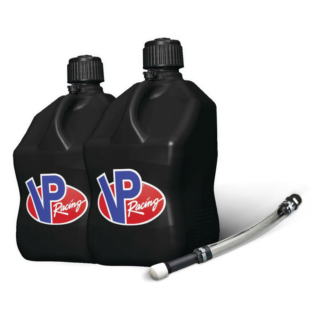 VP Racing 2 Pack Black 5.5 Gallon Square Utility Jugs + Deluxe Fill Hose
