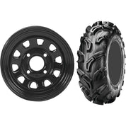 Set of 2 Mounted Wheel and Tire Kit Wheel: 12x7 5+2 4/110 Tire: 25x8-12 6 Ply