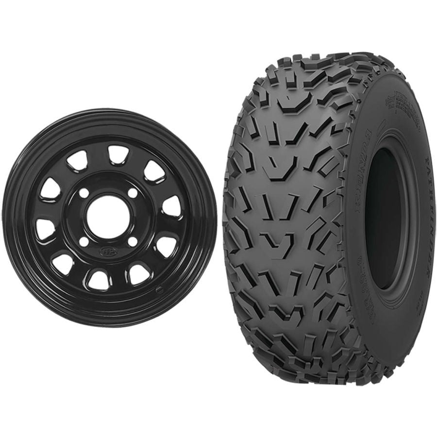 Set of 2 Mounted Wheel and Tire Kit Wheel: 12x7 4+3 4/156 Tire: 25x8-12 4 Ply