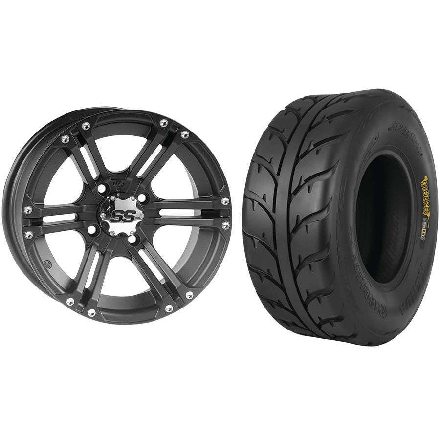 Set of 2 Mounted Wheel and Tire Kit Wheel: 12x7 2+5 4/110 Tire: 25x10-12 6 Ply