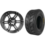 Set of 2 Mounted Wheel and Tire Kit Wheel: 12x7 2+5 4/110 Tire: 25x10-12 6 Ply