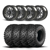 Juego de cuatro ruedas Bullite Rider de 14" grises y neumáticos Kenda K3201 Mastodon HT [26x9R-14]