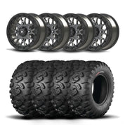 Set of Four Bullite Rider Wheels 14" Gray And Kenda K3201 Mastodon HT Tires [28x9R-14]