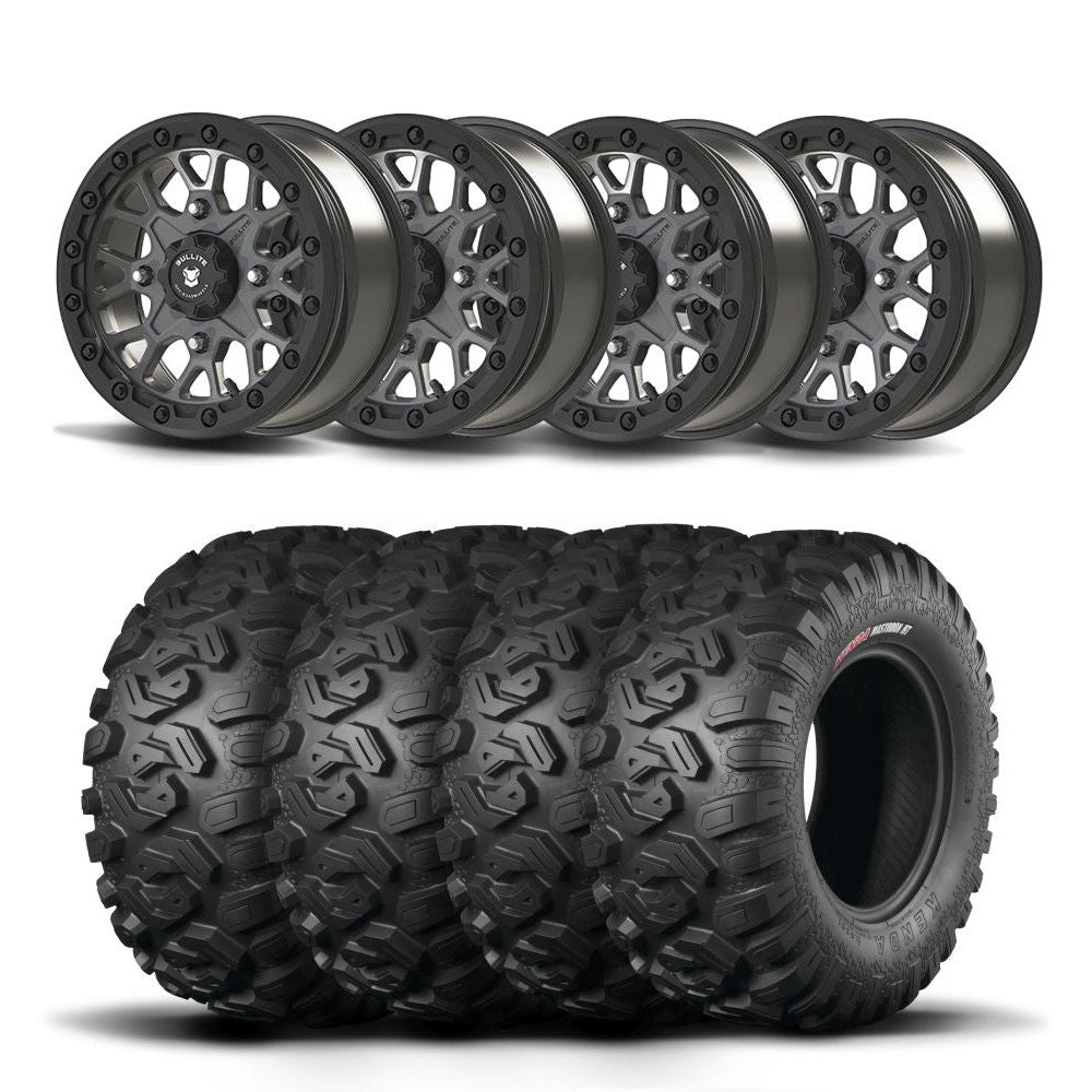 Set of Four Bullite Rider Wheels 14" Gray And Kenda K3201 Mastodon HT Tires [26x11R-14]