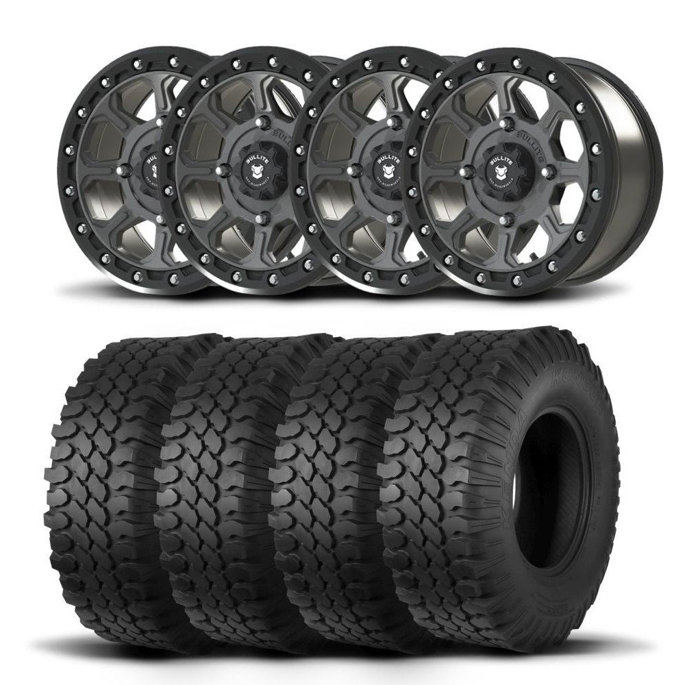 Set of Four Bullite Ruler Wheels 14" Gray And Kenda K576A Kongur Tires [30x10R-14]