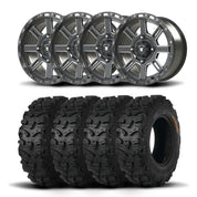 Set of Four Bullite Lancer Wheels 14" Gray And Kenda K587 Bearclaw HTR Tires [28x9R-14]