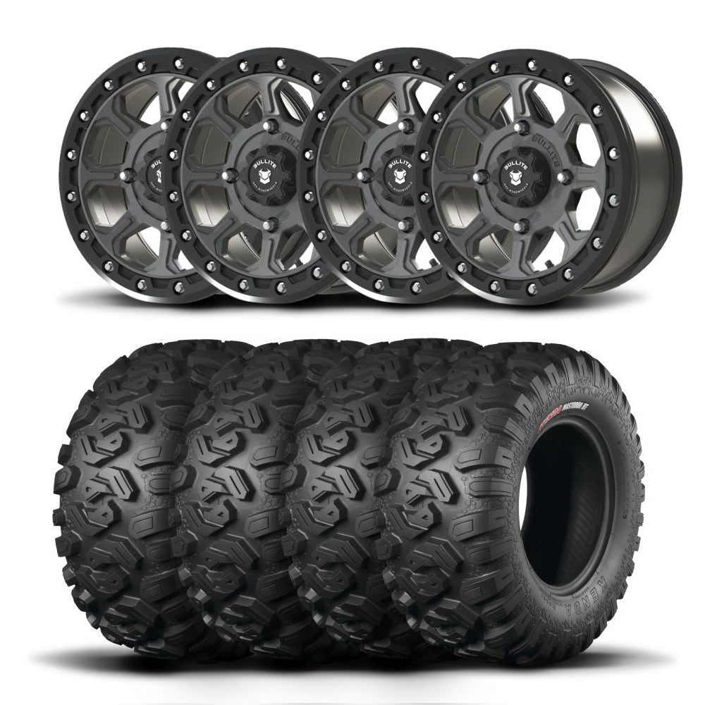 Set of Four Bullite Ruler Wheels 15" Gray And Kenda K3201 Mastodon HT Tires [35x10R-15]