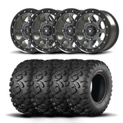 Set of Four Bullite Ruler Wheels 15" Gray And Kenda K3201 Mastodon HT Tires [35x10R-15]