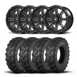 Juego de cuatro ruedas Bullite Lancer de 14" negras y neumáticos Kenda K592 Bearclaw EVO [28x11-14]