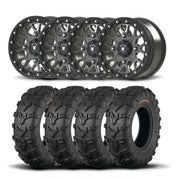Set of Four Bullite Rider Wheels 14" Gray And Kenda K592 Bearclaw EVO Tires [28x9-14]