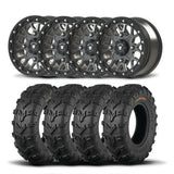 Juego de cuatro ruedas Bullite Rider de 14" grises y neumáticos Kenda K592 Bearclaw EVO [26x9-14]