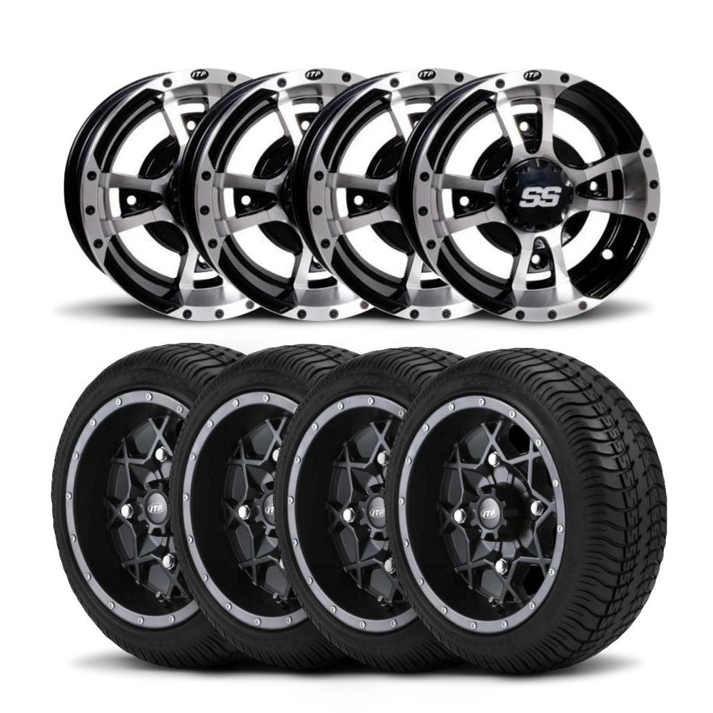 ITP SS112 Sport 12" Machined Black Wheels And Ultra GT Bias Tires [205/30-12]