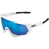 100% Speedtrap Sunglasses Matte White w/Blue Mirror HiPer Lens - 61023-000-75