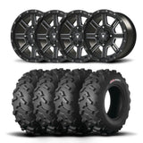 Juego de cuatro rines Bullite Lancer de 15" negros y neumáticos Kenda K3203 Mastodon AT [33x10R-15]