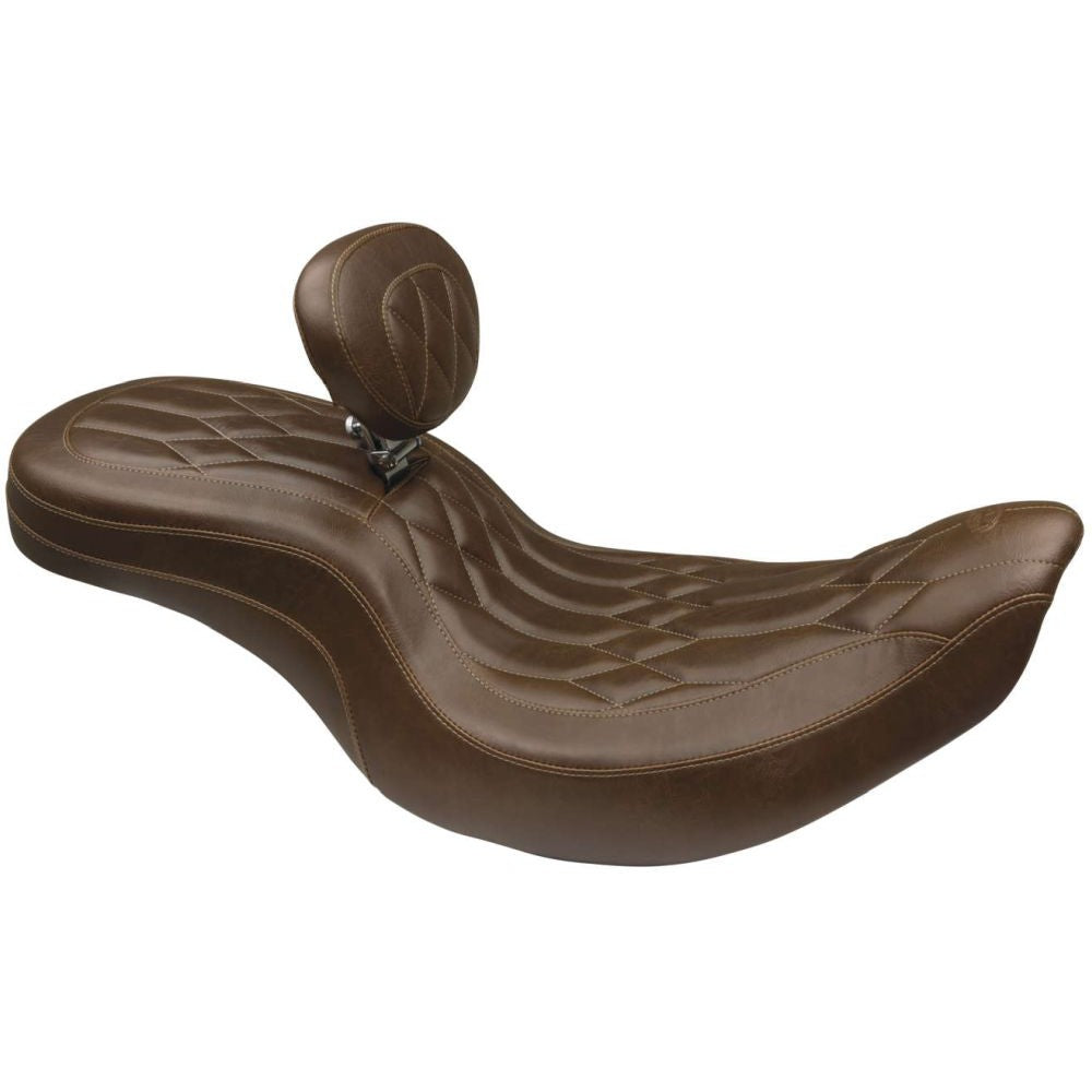 Mustang One Piece Wide Tripper Seat Diamond Stitch With Backrest Distressed Brown 79667