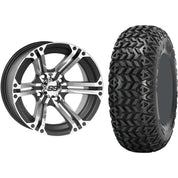 Set of 2 Mounted Wheel and Tire Kit Wheel: 12x7 5+2 4/110 Tire: 25x9-12 4 Ply