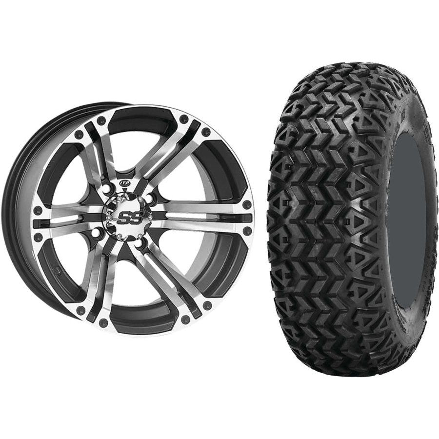 Set of 2 Mounted Wheel and Tire Kit Wheel: 12x7 5+2 4/110 Tire: 25x9-12 4 Ply